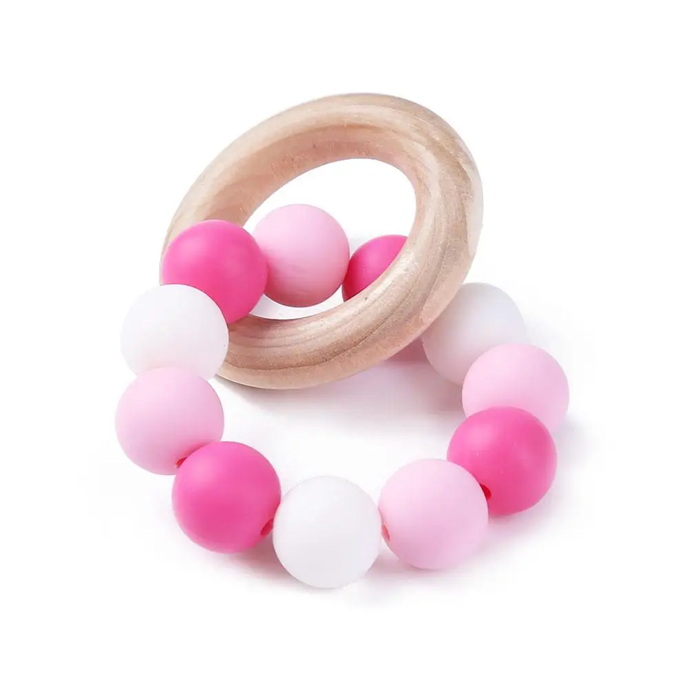 

Infant Silicone Chew Nursing Bracelet for Baby Wooden Teethers Baby Rattle Stroller Accessories Toys baby Tooth Care