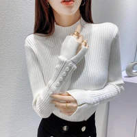split fork long sleeve 2022 winter solid color half high neck sweater women pullover sweater knitt slim ladies top 669j