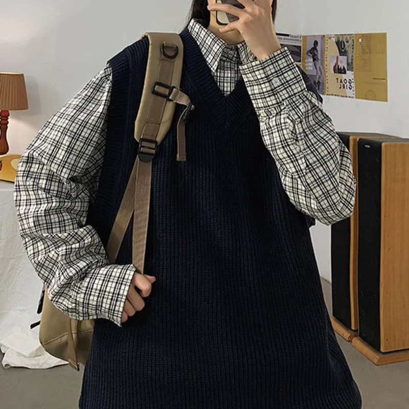 

Privathinker, винтажный однотонный мужской женский свитер, жилет в японском стиле, повседневный Свободный Мужской свитер без рукавов, осенне-зимн...