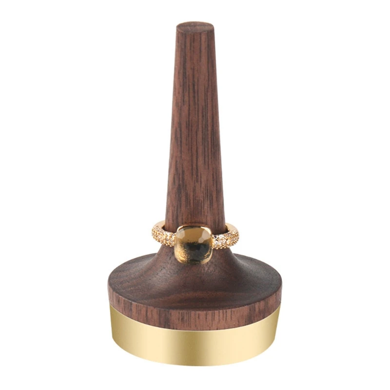 

High Quality Wooden Ring Holder Black Walnut Wood Ring Display Brass Stand Engagement Ring Jewelry Modern Display Holder