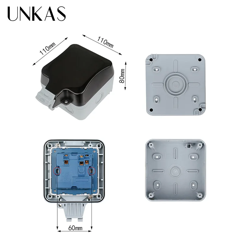UNKAS 13A UK Standard British Electrical Outlet With Neon IP66 Weatherproof Waterproof Outdoor Wall Power Switched Socket | Обустройство