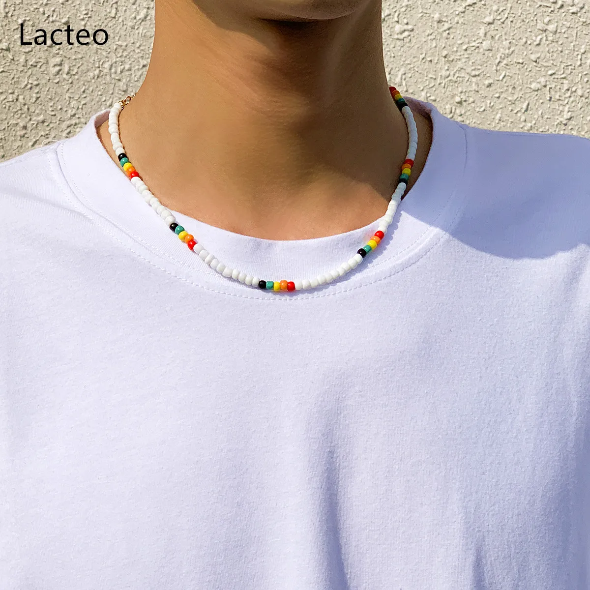 

Lacteo Bohemian Rainbow Acrylic Beads Chain Choker Necklace Jewelry For Women 2021 Fashion Trendy Clavicle Chain Charm Necklace