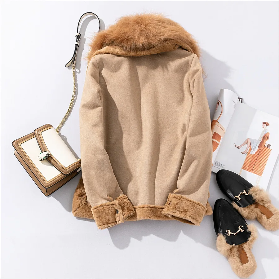 

Women leather jackets Winter Suede velvet Jacket Women Short Lamb Wool Motorcycle Jacket Thick Lambs Fur Neck Warm Coat