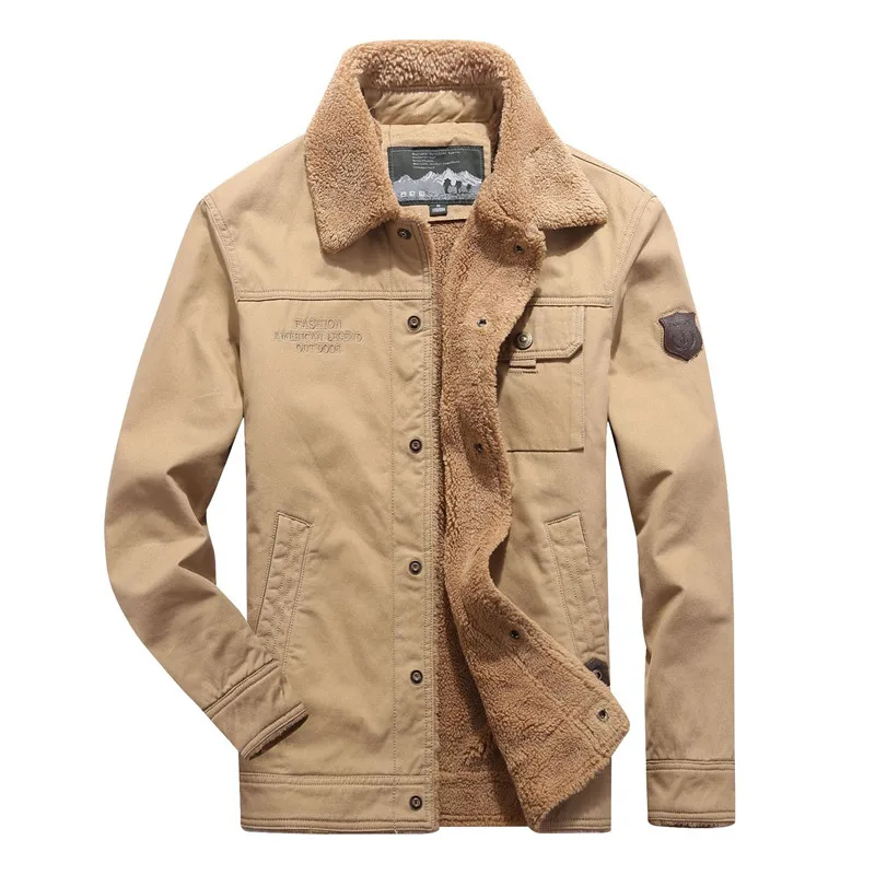 

Одежда большого размера 5XL, зимняя куртка, мужское утепленное пальто на флисовой подкладке, Повседневная Зеленая парка цвета хаки из ягненк...