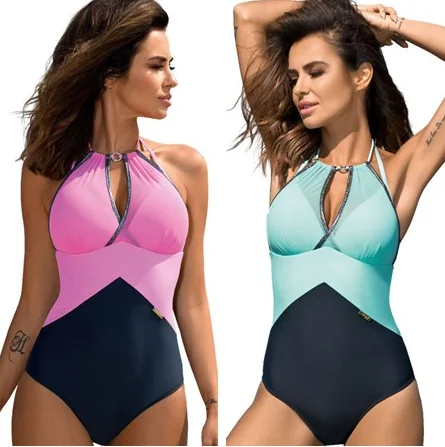 Слитный купальник в стиле пэчворк Женский однотонный боди черная пляжная одежда