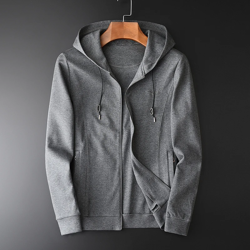 Spring Autumn New Casual Sweatshirts Hight Quality Men's Fashion Grey Embroidered Slim Zipper Hoodies 4XL