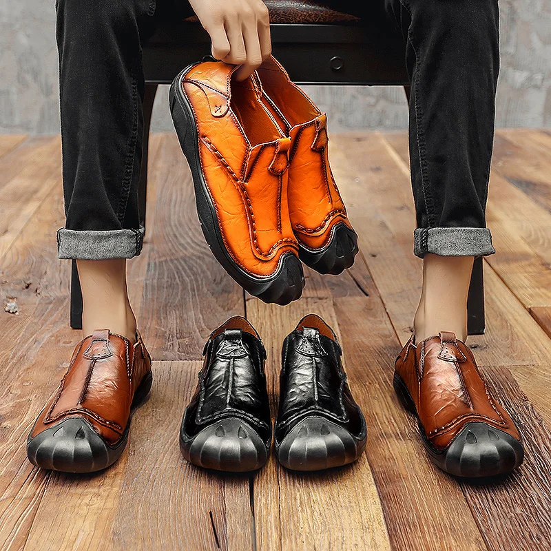 

2020 Men Casual Natural Leather Lightweight Loafers Fashion Shoes Driving Slip On Flat Moccasins Soft Lazy Boat Shoe Size 38-46