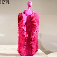 fashion rose red ruffles prom dresses 2020 new arrival jewel sleeveless zipper back satin and tulle evening dress party gowns