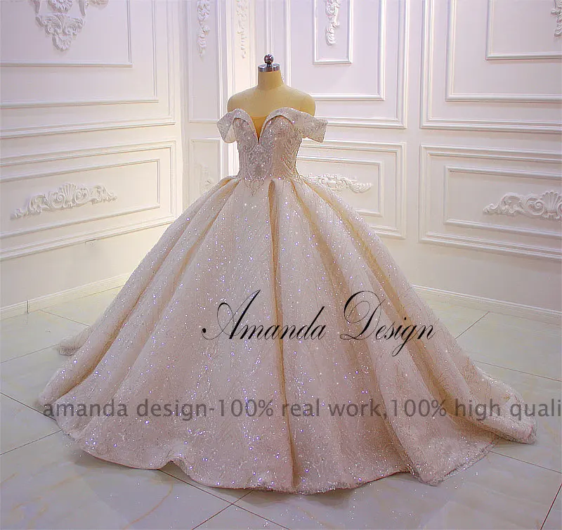 Аманда дизайн vestido boda mujer invitada с открытыми плечами блестящее бисерное свадебное платье