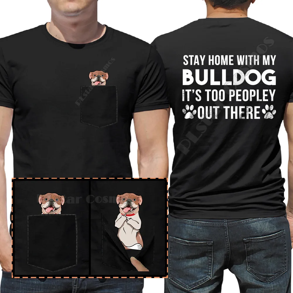 

Футболка с карманами Bulldog Peopley, хлопковые футболки для мужчин и женщин, топы в стиле хип-хоп