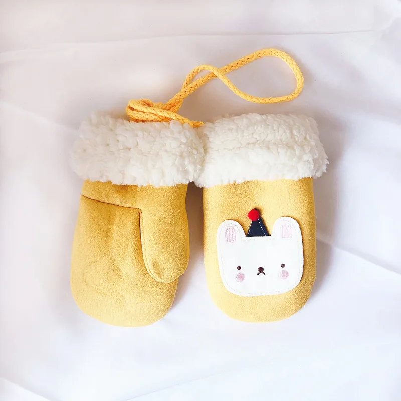 Зимние длинные митенки детские перчатки теплые меховые замшевые с мультяшным