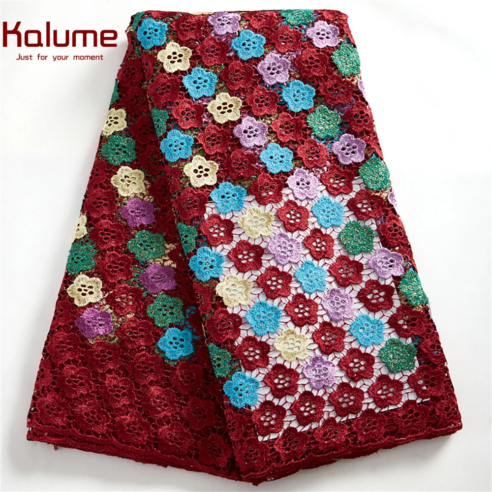 

Kalume African Guipure Cord Lace Fabric Tissue High Quality Nigerian Net Lace Fabric Embroidery Bicolor Lace For Diy Dress F2513