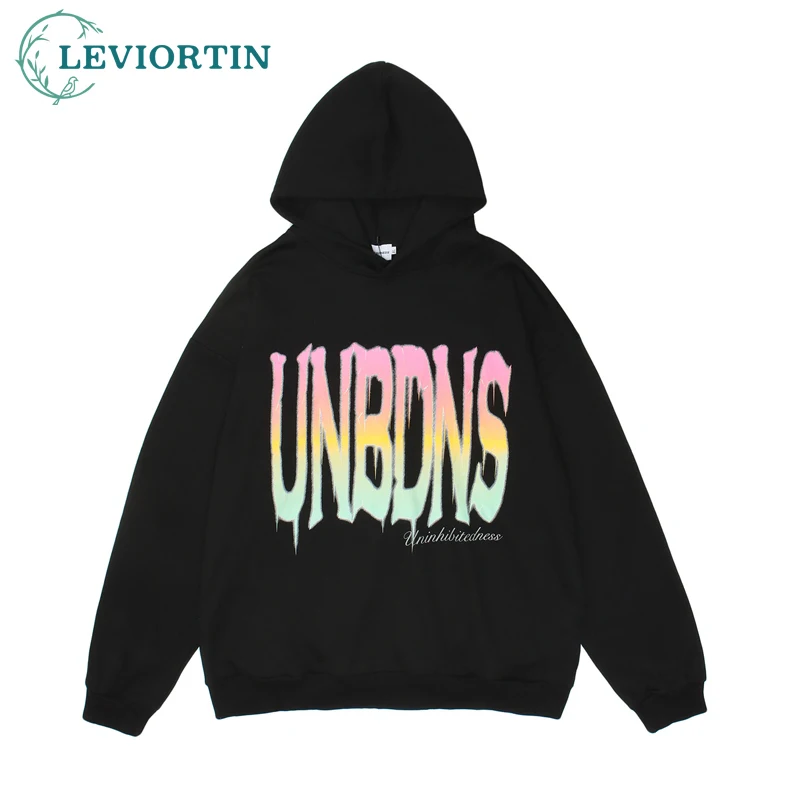 

Hip Hop Streetwear Hoodie Pullover Men Colorful Letter Print Sweatshirt Harajuku Cotton 2020 Autumn Winter Loose Pullover Fleece