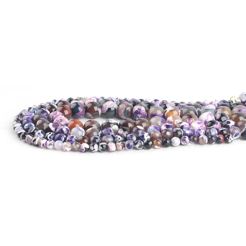 Natural Stone Purple Fire Agates Beads Round Loose Spacer For Jewelry Making DIY Bracelets 15''Strand/Inches 6/8/10/12mm | Украшения