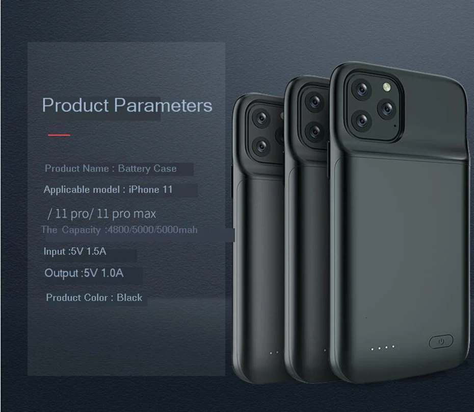 Чехол для аккумулятора для iPhone 11 Pro Max 4800/5000 mAh, зарядное устройство для iPhone 11, внешняя задняя упаковка, чехол для зарядного устройства