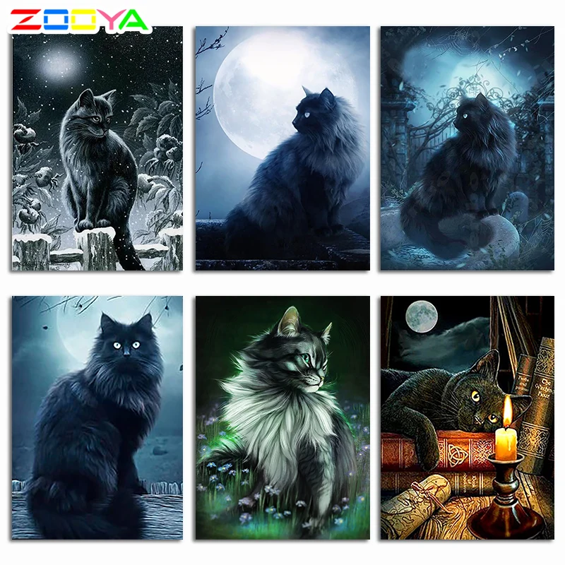 ZOOYA 5D DIY Алмазный вышитый Ночной лес Луна черная кошка Алмазная картина вышивка крестиком полная дрель Мозаика Украшение BK449
