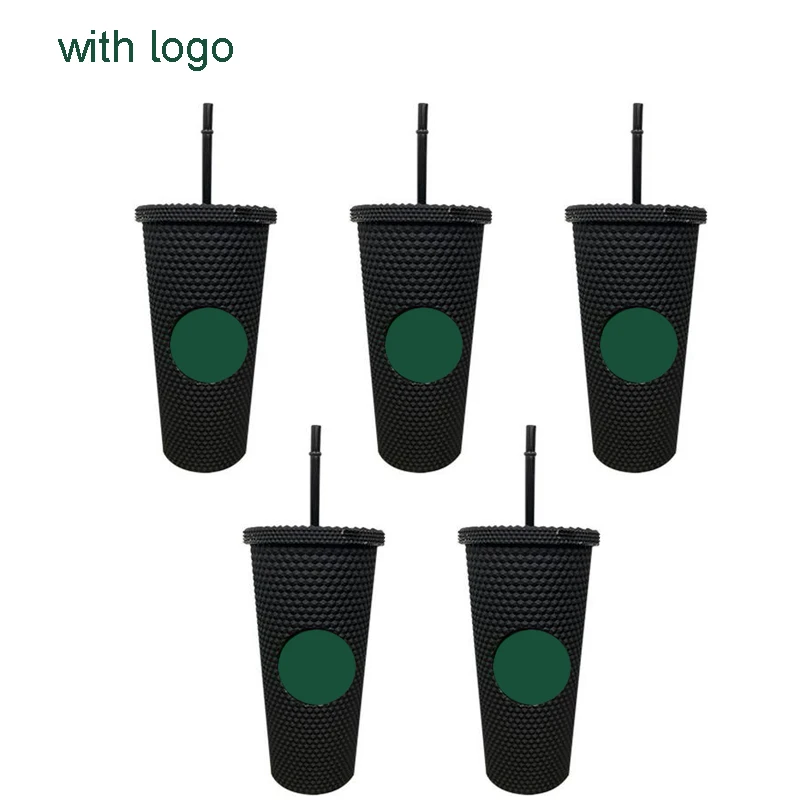 

710ml Diamond Coffee Cup With Lid and Straw Plastic water Drink Cups Reusable summer Holiday Cold Cup Tumbler Durian Fruit Mug