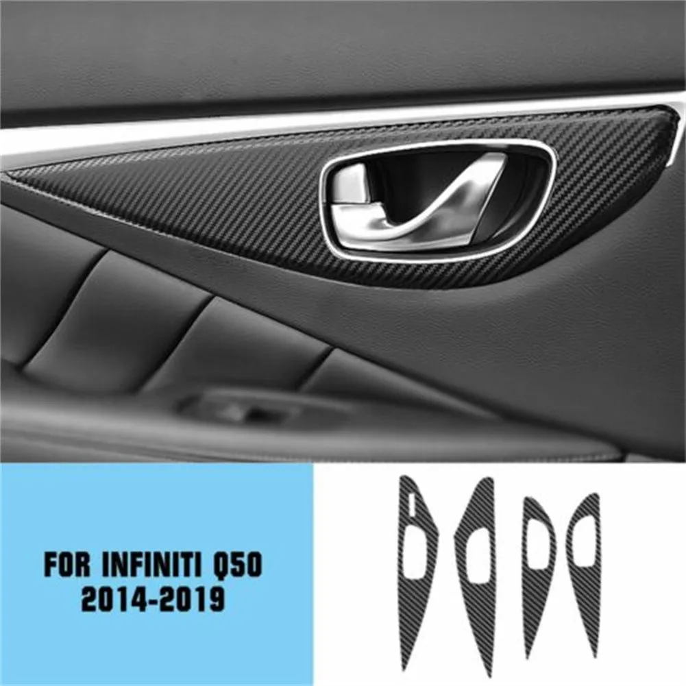 

18pcs/kit Car Interior Stickers Black Carbon Fiber Car For Infiniti Q50 2014-2019 Panel Dashboard Sticker Set Replacement New