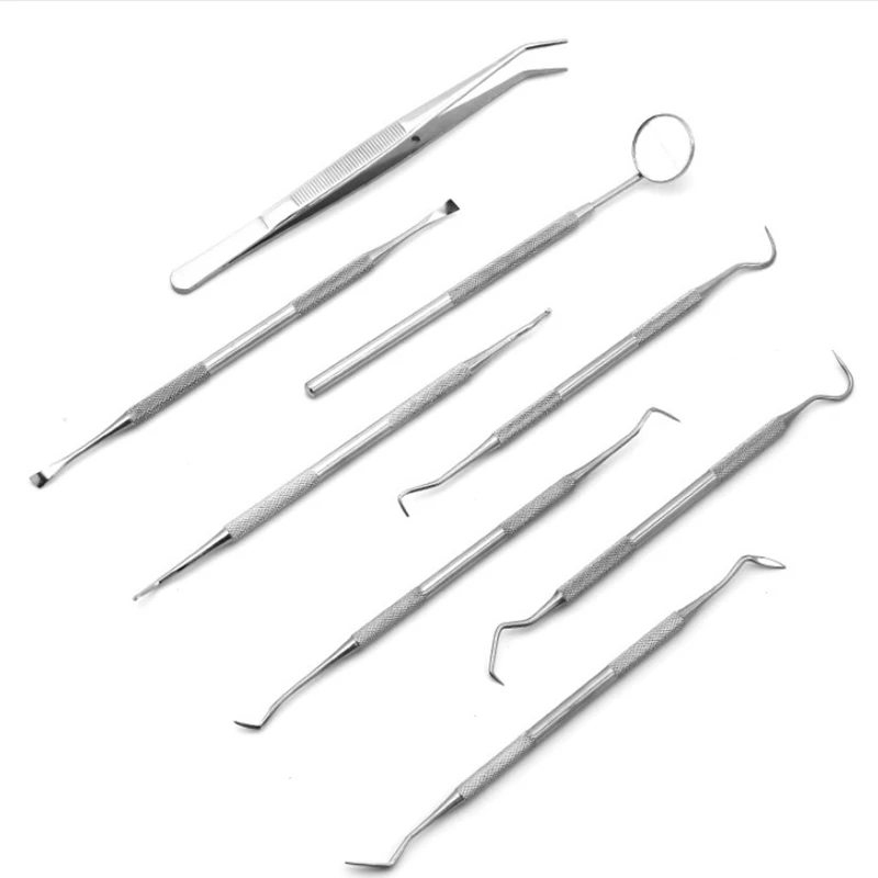 6/8PCS Stainless Steel Dental Scaler Tool Set Oral Clean Probe Tweezer Tool Kit Tooth Scraper Mirror Plaque Remover Dentist Tool images - 6