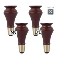 2Pcs/Lot Solid Rubber Wood European Furniture Bed Sofa Couch Taper Leg Feet Brass Tip Sleeve Replacement Walnut Color