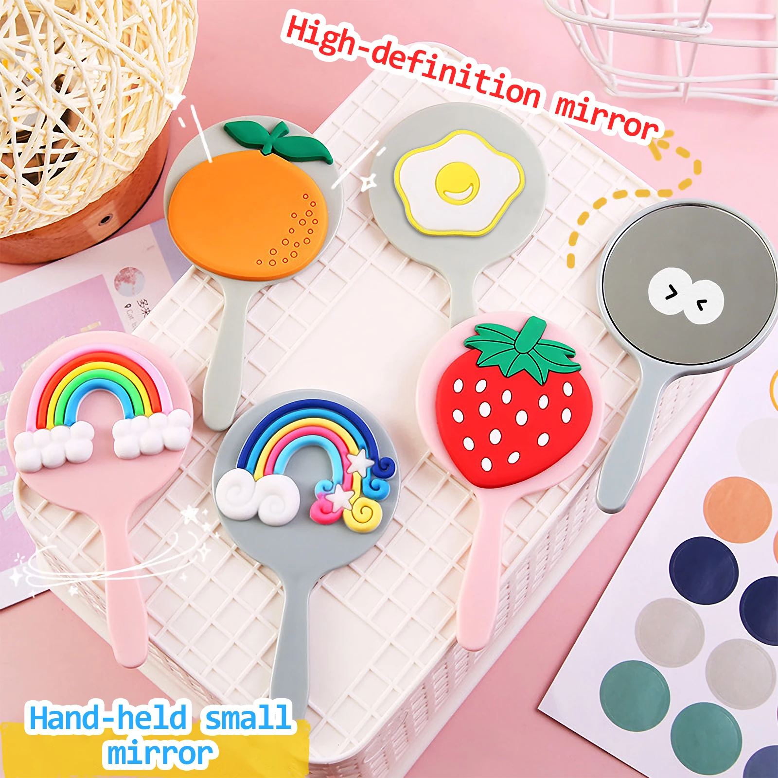 

Cute Mini Handheld Cosmetic Mirror Women Dressing Salon Barbers Mirror Beauty Hair Hairdressers Cartoon Decorative Tools