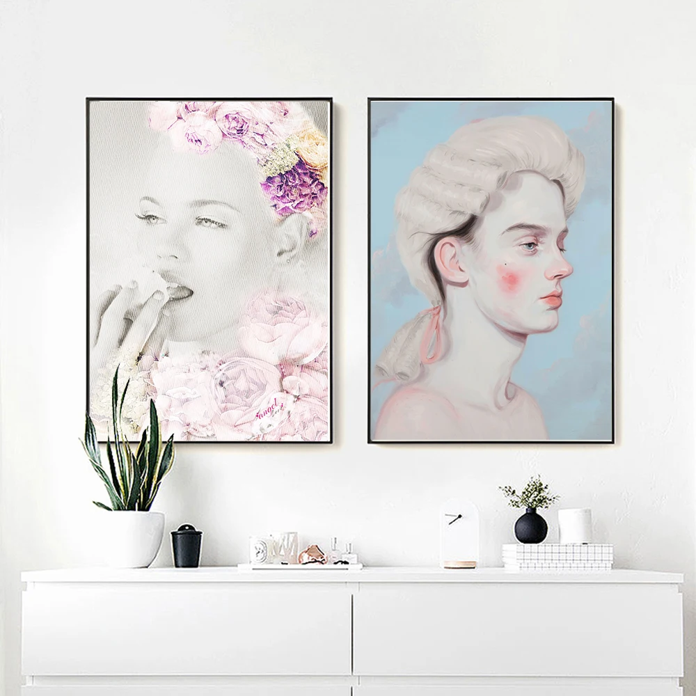 

WANG ART Nordic Poster Flower Woman Boy Oil Painting Canvas Print Portrait Home Decor Wall Picture for Living Room Large Size