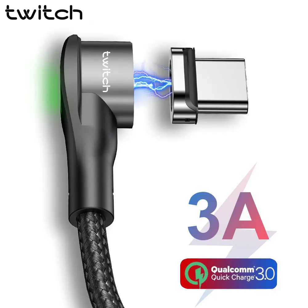 Магнитный usb-кабель Twitch с разъемом типа C 90 градусов быстрая зарядка USB c магнитное
