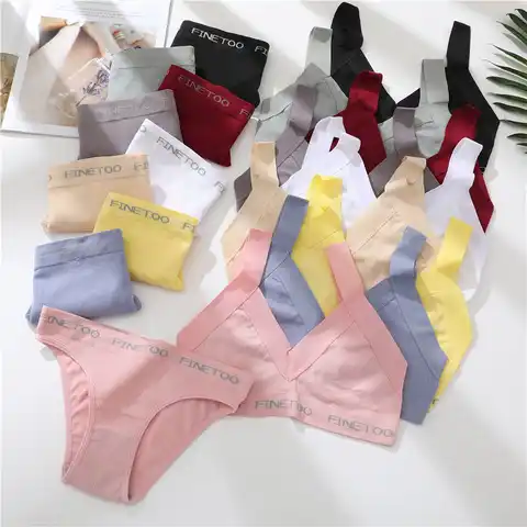 FINETOO Women Bra Set Sexy Deep V Tank Wide Strap Bralette Ladies Breathable Underwear Set Crop Tops Girl M-XL Intimate Lingerie