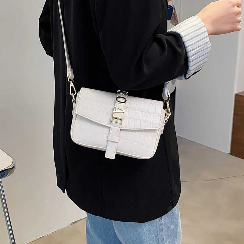 

Small Square Shoulder Bags for Women Stone Pattern Crossbody Bags Ladies Simple White Handbags Pure Color Leather Messenger Bag