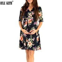 maternity women knee length wrap dress with belt for baby shower or casual pregnancy wear ropa embarazada