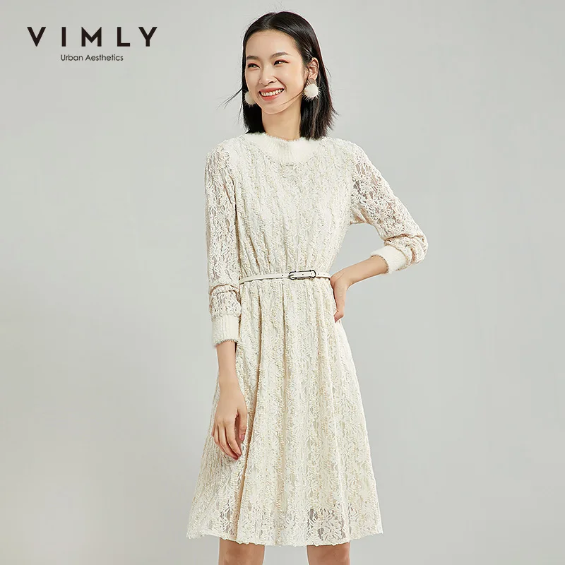 Женское кружевное платье Vimly элегантное офисное однотонное облегающее Платье До