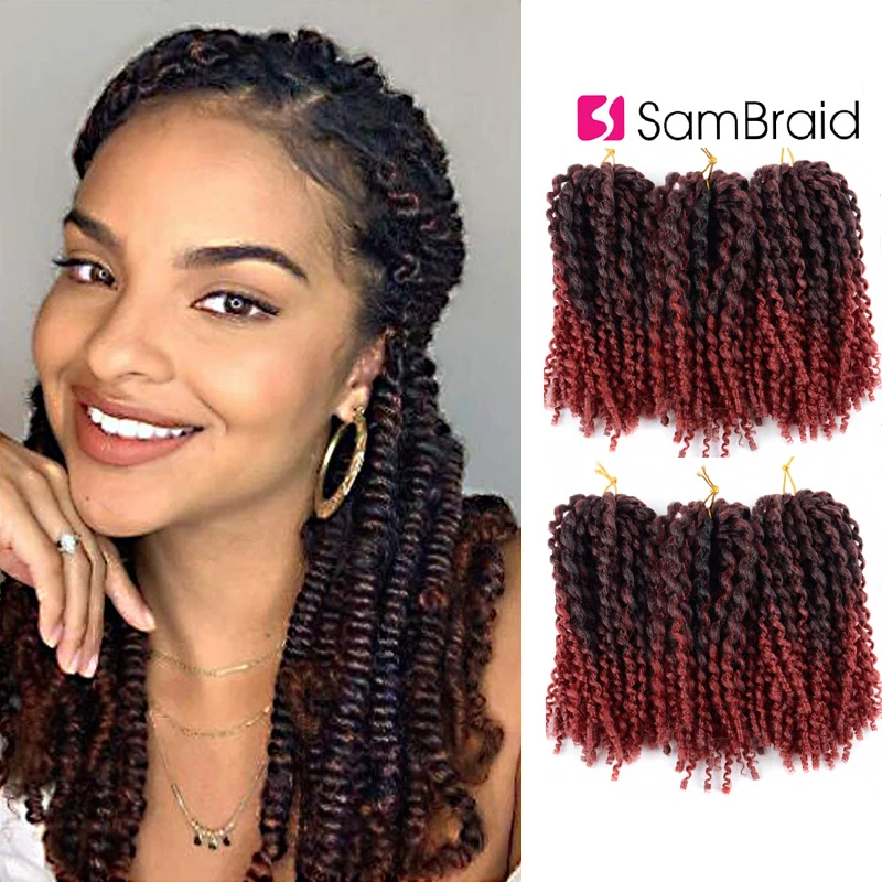 

SAMBRAID Bulk Synthetic Hair 8 Inch 3 Pieces/set Afro Kinky Curly Crochet Hair Extensions Marlybob Crochet Braiding Hair