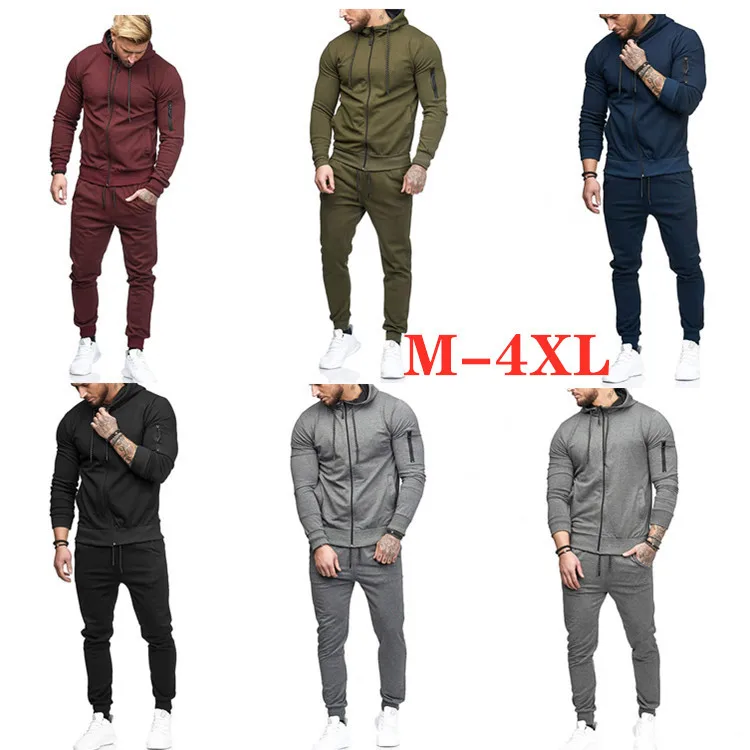 

Mens Autum Winter Sport Hoodied Trends Solid Fitness Zipper Hoodies Sweatpants Male Slim Casual Fashion Tracksuits 2022 New