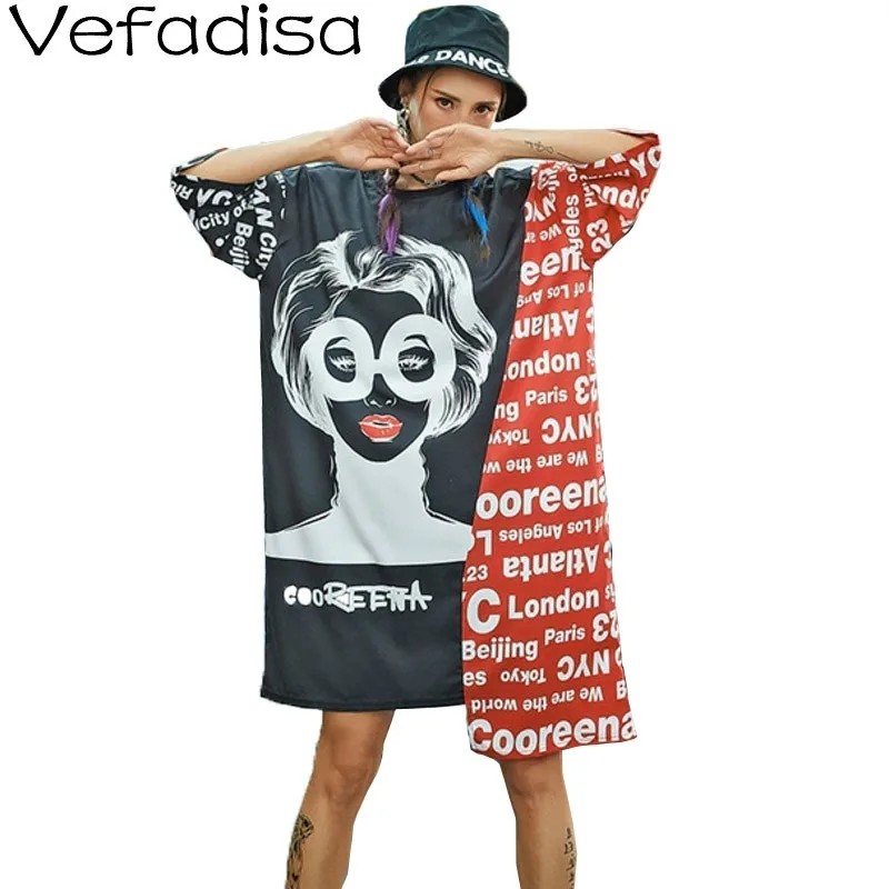 Платье Vefadisa QYF1905 женское с буквенным принтом ассиметричное свободное платье