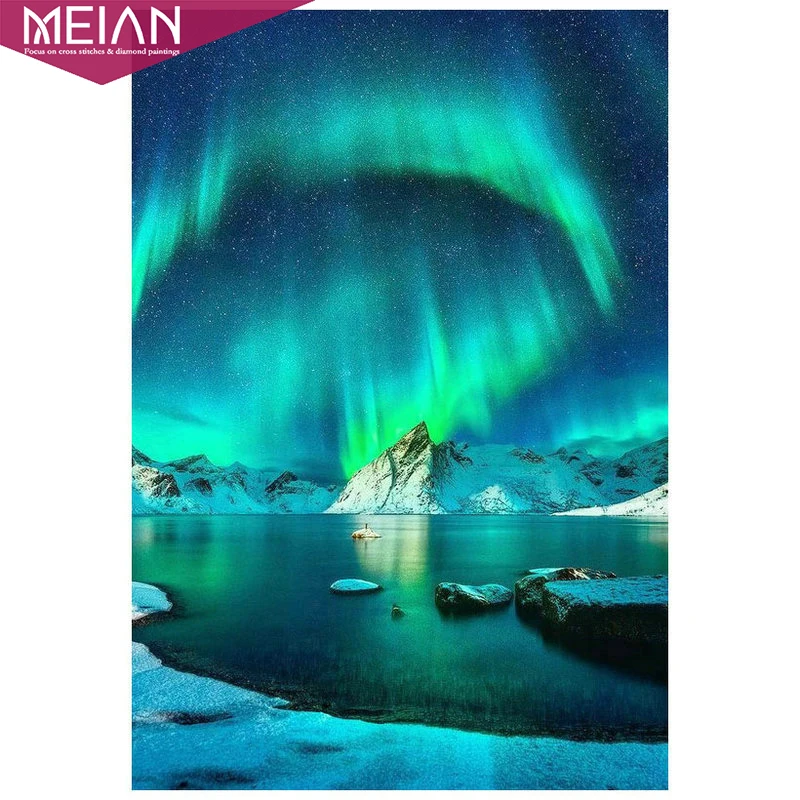 2020 MEIAN Aurora 5d diy Алмазная картина borealis пейзаж полный дрель круглый кристалл