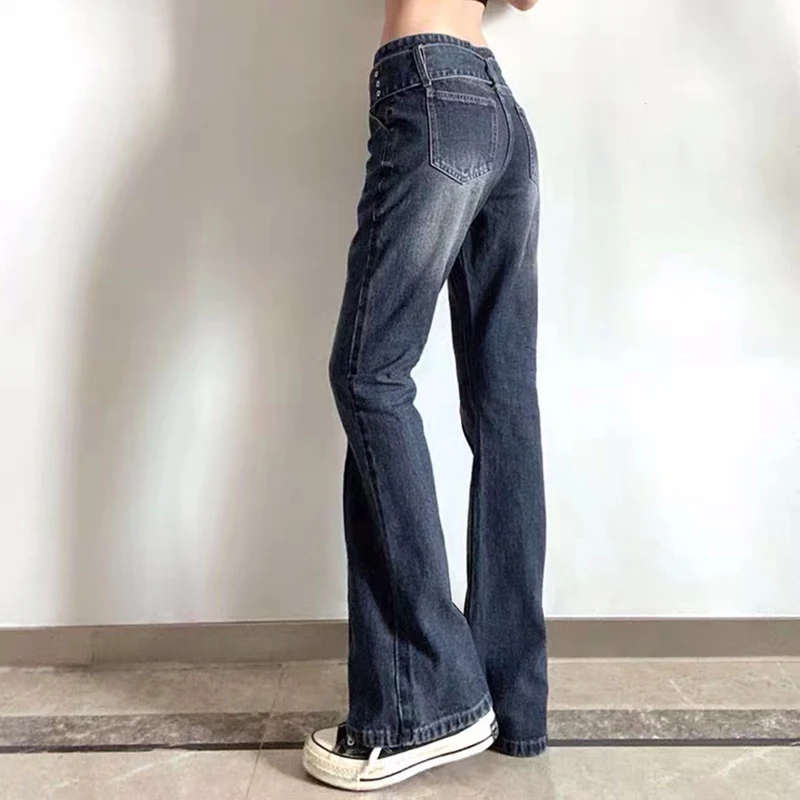 

Autumn Fashion Y2K Women's Jeans Streetwear Waistband Cargo Denim Retro Straight Jeans Trousers Mom Boyfriends High Waist Pants