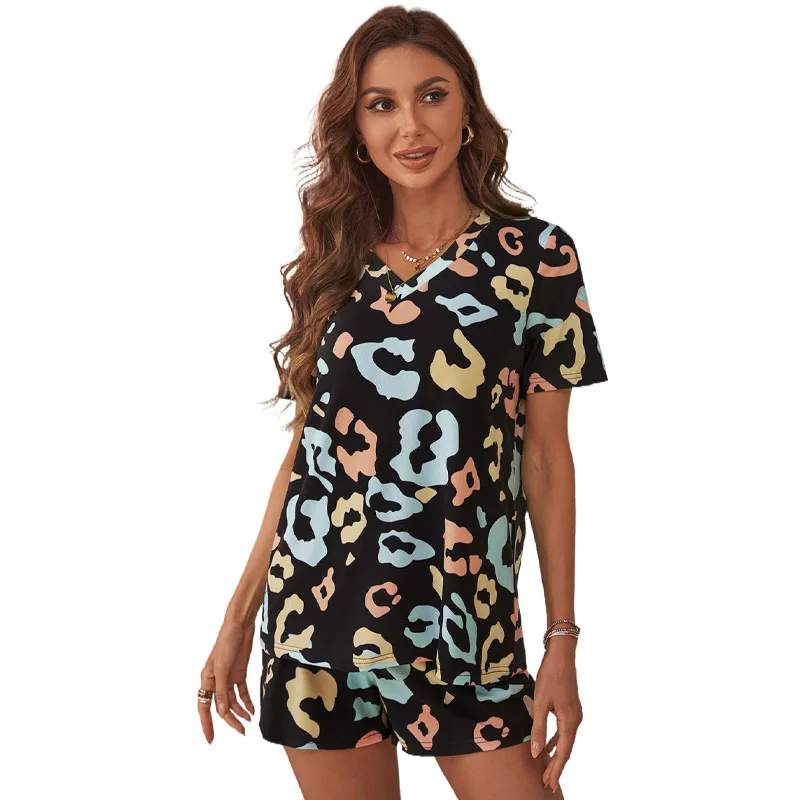 

Home service summer season New color leopard print short-sleeved pajamas ladies suit comfortable, high quality Cute casual