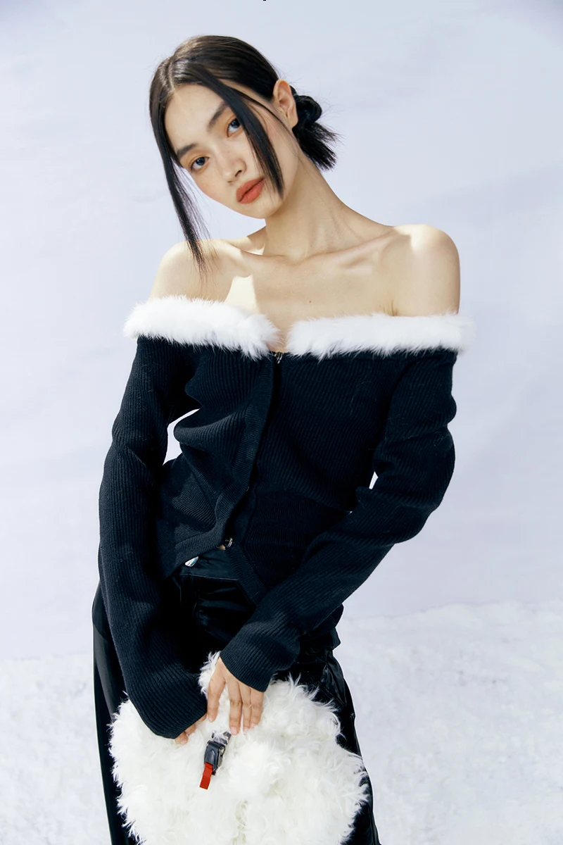

Shanhe Autumn Series Elegant Retro Sexy Soft Knitted Slim-Fit Fur Collar Cardigan winter sweater women