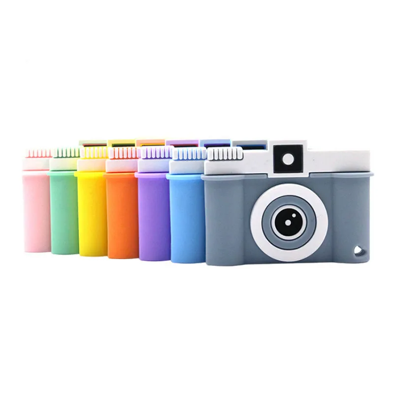 

Bisphenol free silicone baby molar teething toy cartoon camera food grade silicone stick teething chewing toy