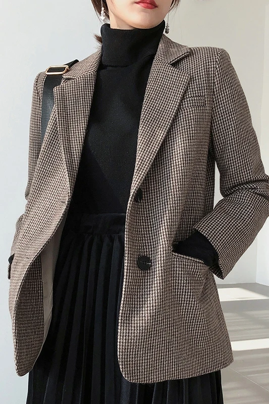 2019 Женская осенне-зимняя винтажная свободная шерстяная твидовая бейзер кофта