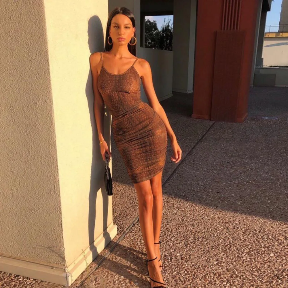 ANJAMANOR змеиный принт облегающее Бандажное платье Женская Сексуальная Клубная