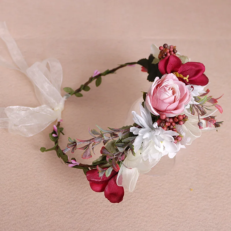 

Lady Girl Bridal Princess Crown Flower Wreath Floral Hairbands Wedding Party Headband Bridesmaid Headdress Hawaii Beach Photo