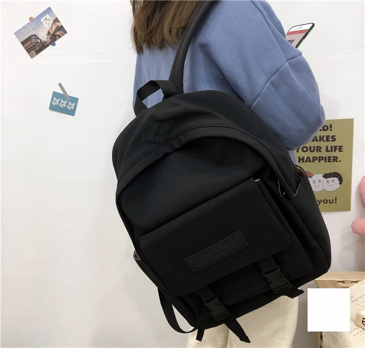 Harajuku сплошной цвет женский колледж большой емкости повседневное корейский рюкзак Ulzzang Мода ins Винтаж письмо рюкзак