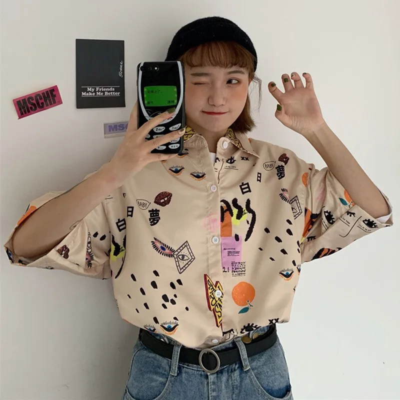 

Hot Sale Summer Women Beach Style Turn-down Collar Short Sleeve Casual Loose Shirt Top