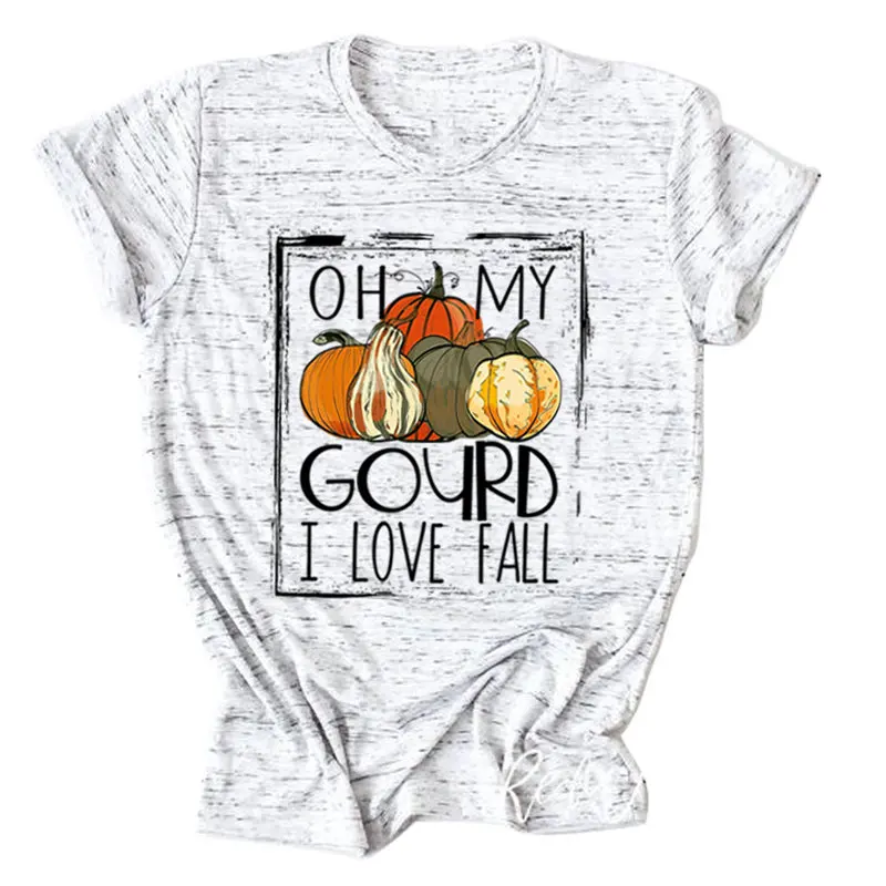 

Женская футболка с надписью «I Love» на День Благодарения, летняя футболка со слоганом из тыквы, уличный топ с коротким рукавом и графическим п...