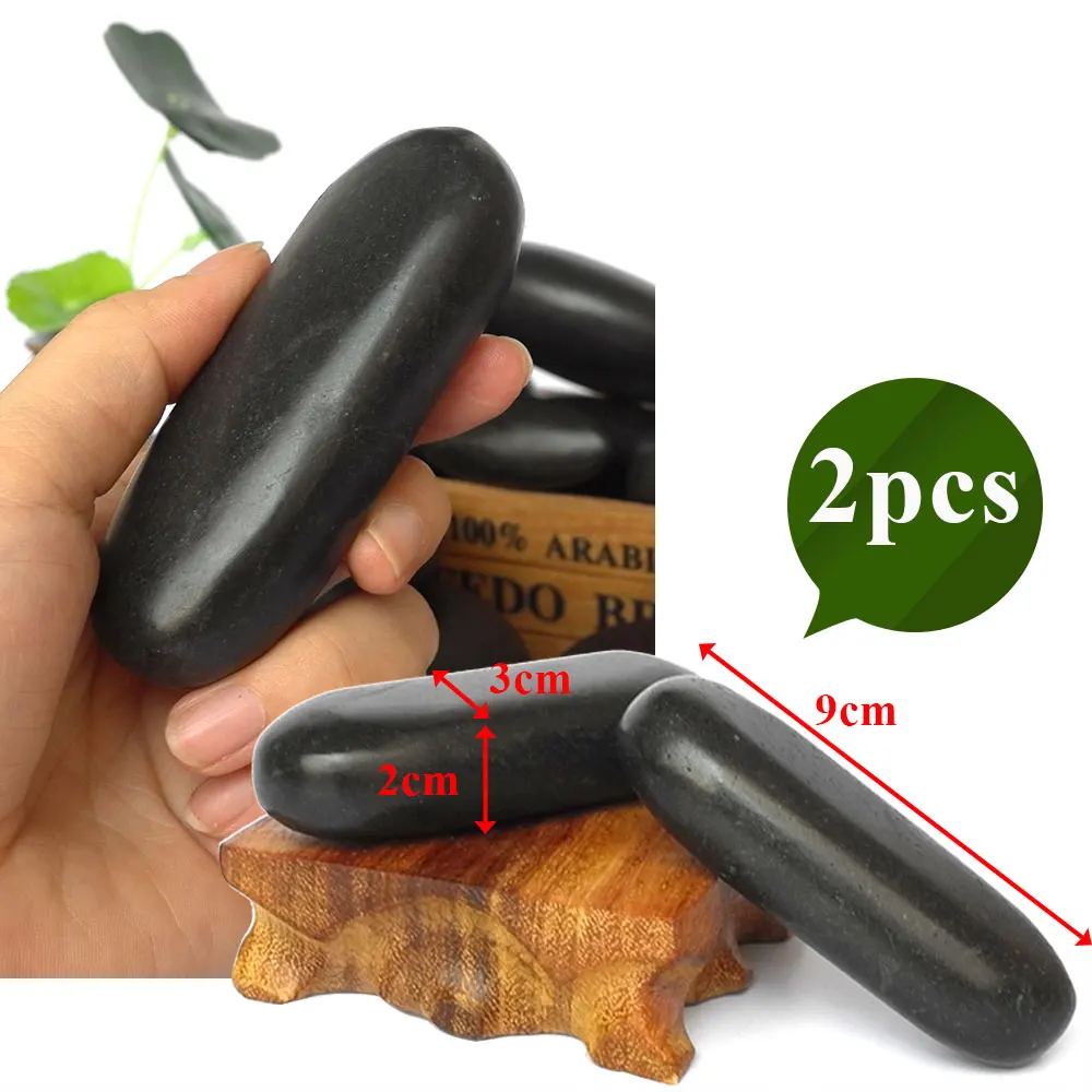 2pcs 9x3cm Горячий камень, массажный набор, снимает стресс, боль в спине, забота о здоровье, акупрессура, лава, базальтовые камни для здоровья, горячий спа-рок - Цвет: 2pcs 9x3cm