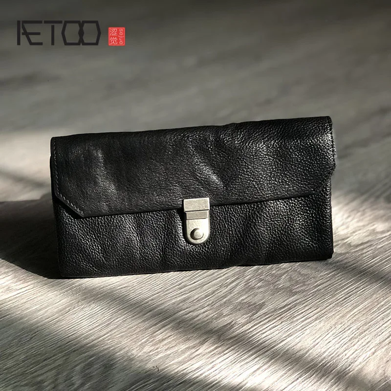 Кожаный бумажник AETOO мужская длинная сумка на молнии ручной работы|Мужские