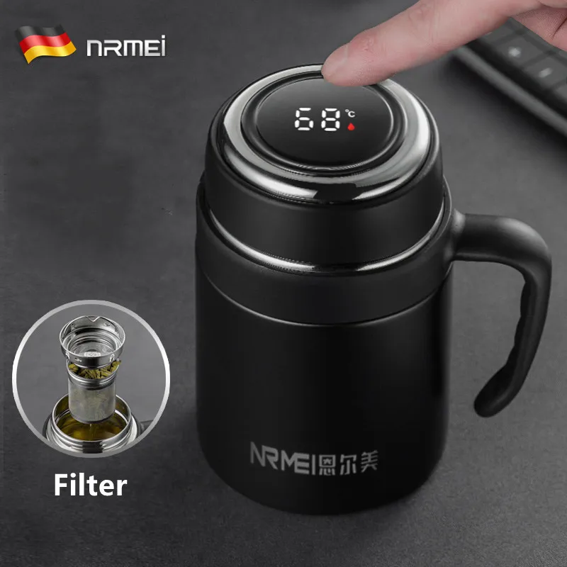 

650ML Thermos Coffee Mug With Filter Handle Stainless Steel Insulated Vacuum Tea Cup Home Office LED Temperature Display Gift