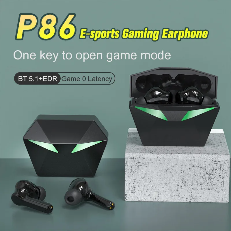 

P86 TWS Wireless Bluetooth 5.1 Headphones Gaming 65ms Low Latency Gamer In-Ear Earphones Noise Reduction Stereo Earbuds Bass