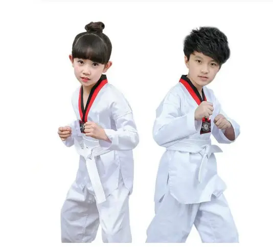 Белый каратэ хлопок тхэквондо добок полосатая Форма одежда Профессиональный